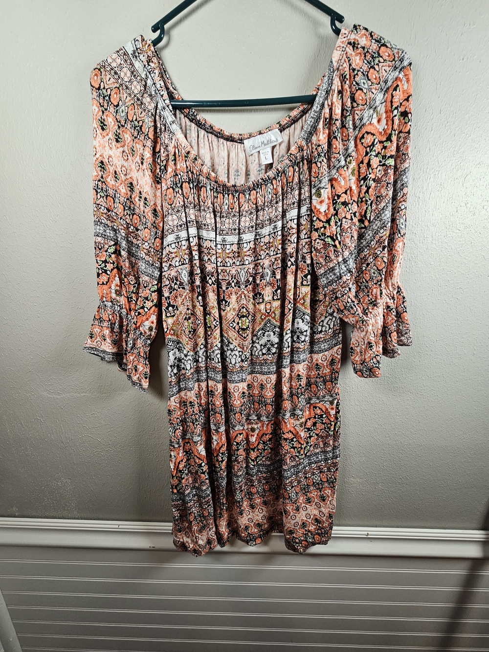 Olivia Matthews Coral and Cream Boho Peasant Tunic